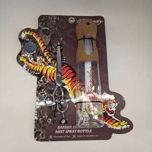 Ed Hardy Tan & Clear Barber Shears and Mist Spray Bottle Grooming Kit